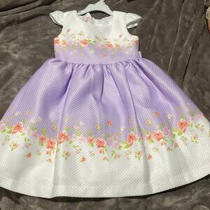 Jessica Ann lavender floral cap sleeve dressy srrss lines euc worn once tie belt